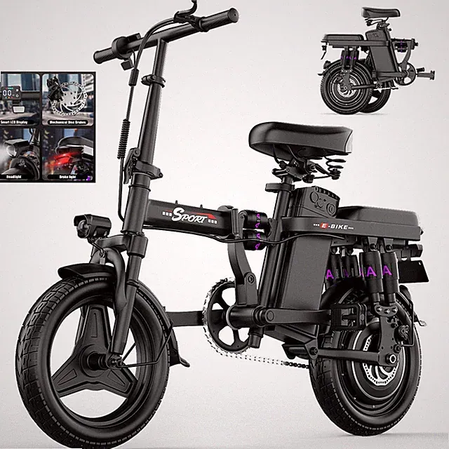 1200W Folding Electric Bike for Adults 25MPH 48V 15Ah 14" Tire Ebike 45 Miles US