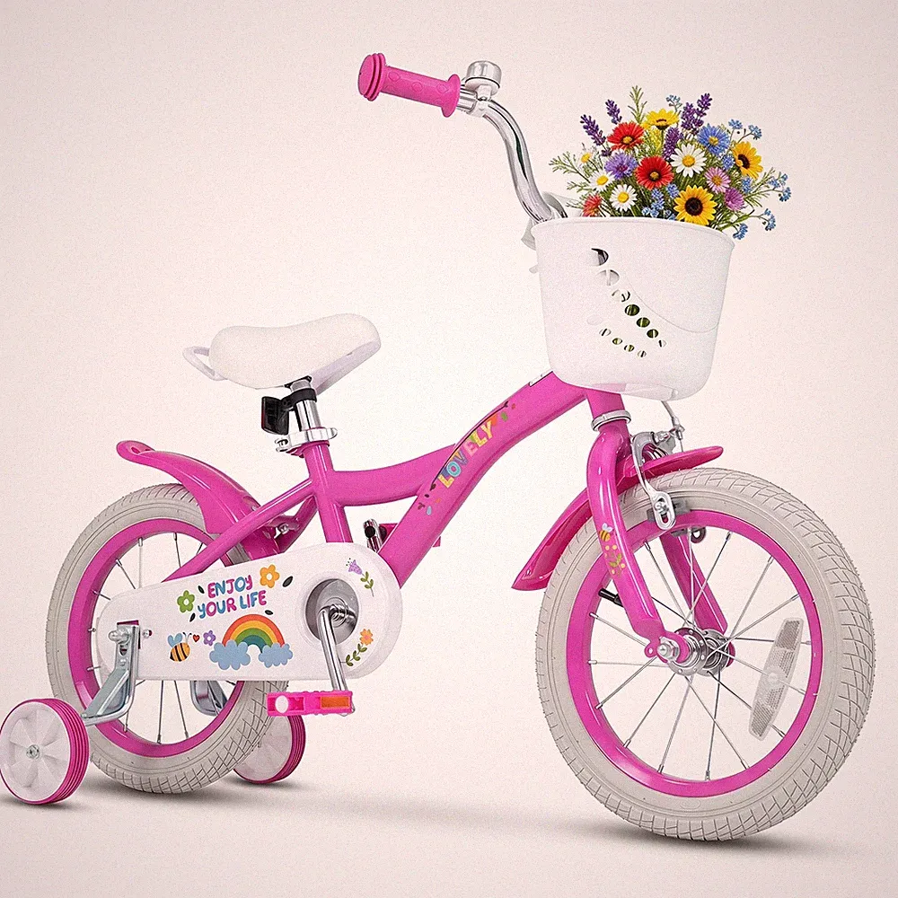 14 Inches Girls Bike for 3-8 Years Old w/Removable Training Wheels, Front Basket
