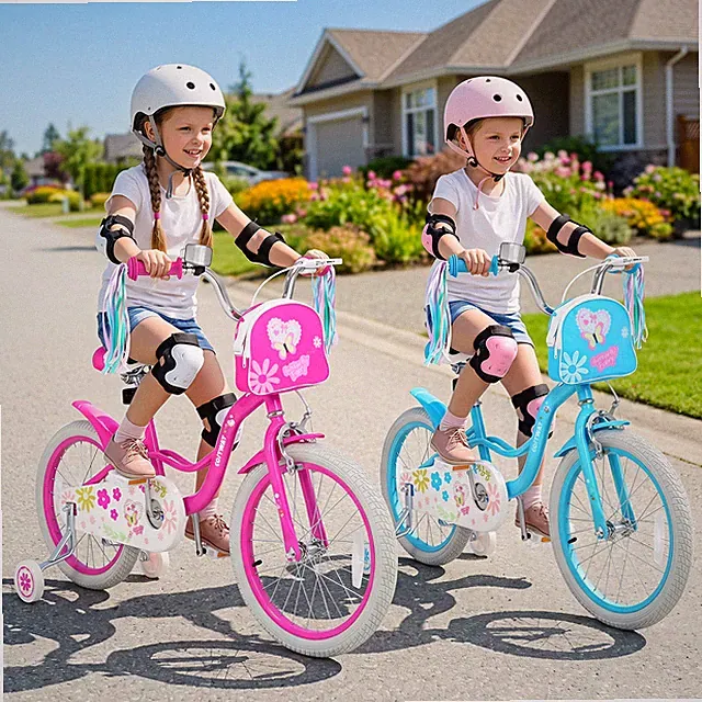 18” Girls Bike with Front Bag Streamers Children Training Bicycle for 4-8 Years