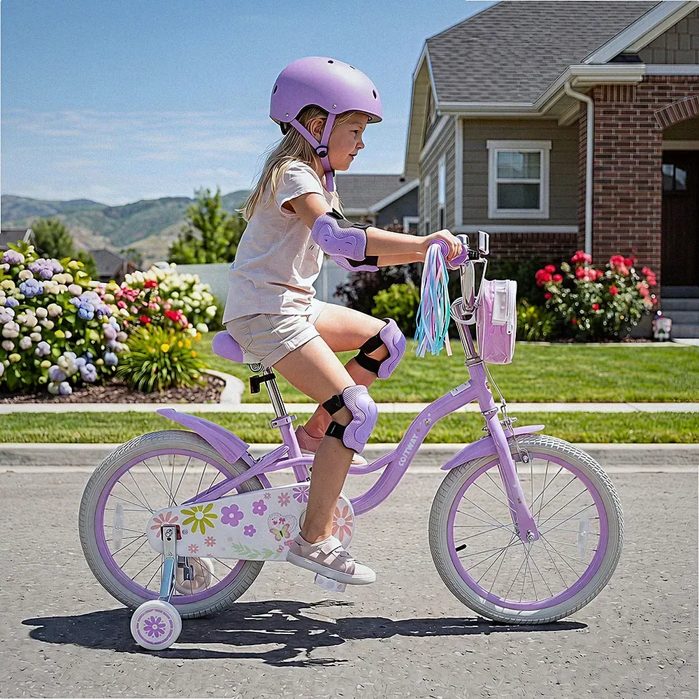 18 Inches Girls Bike w/Front Bag, Children Training Bicycle for 4-8 Years Old