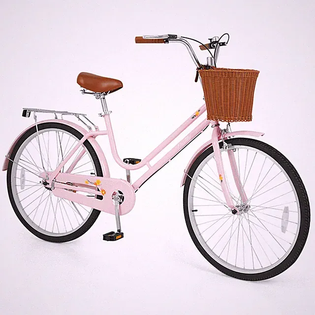 24-Inch Beach Cruiser Bike w/Adjustable Seat, Woven Basket & Rear Rack for City