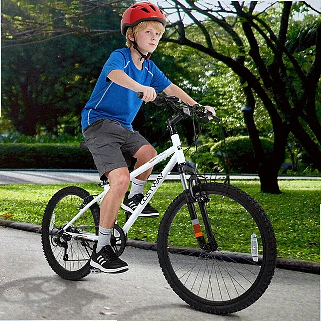 24 Inch Kids Mountain Bike for Boys Girls Aged 8+ Years Old w/ Suspension Fork