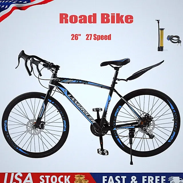 27 speed Road Bike Racing Bicycle 700C 26" Wheels Adult Black+Blue WHI