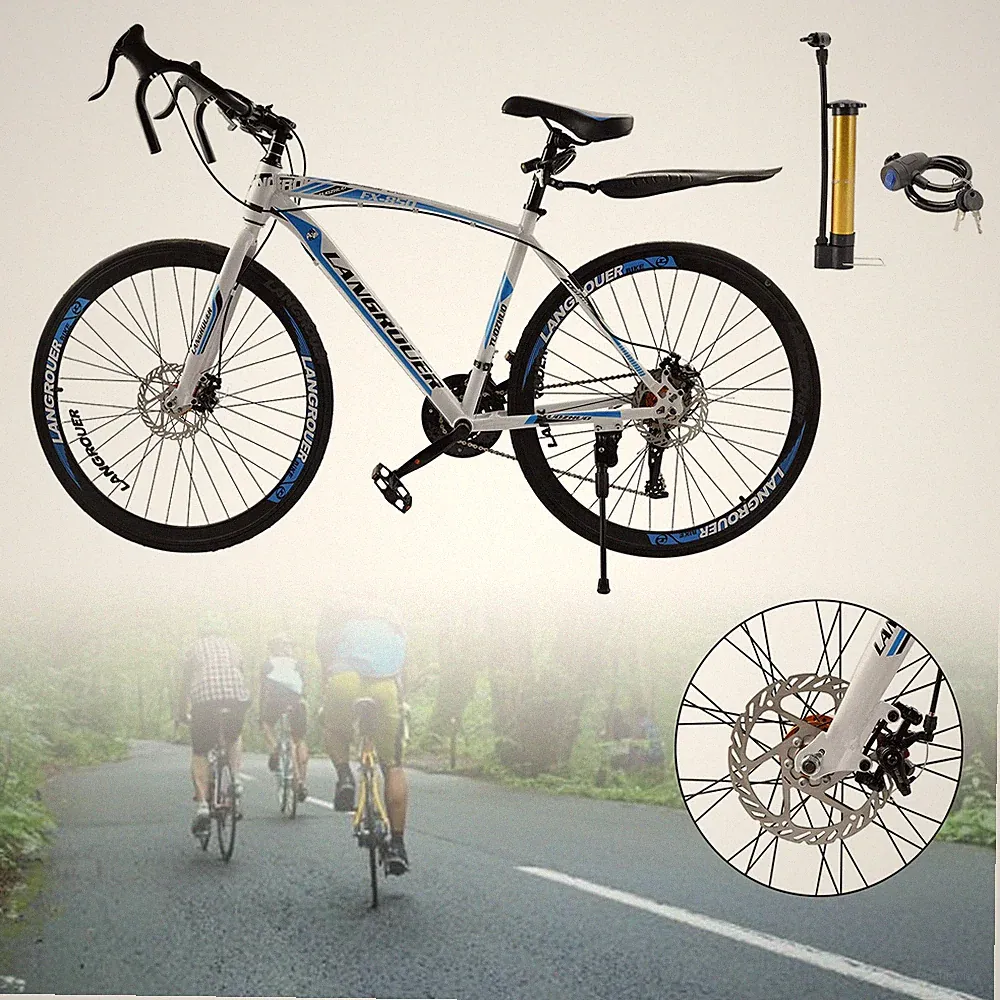 27 speed Road Bike Racing Bicycle 700C 26" Wheels Adult White+Blue