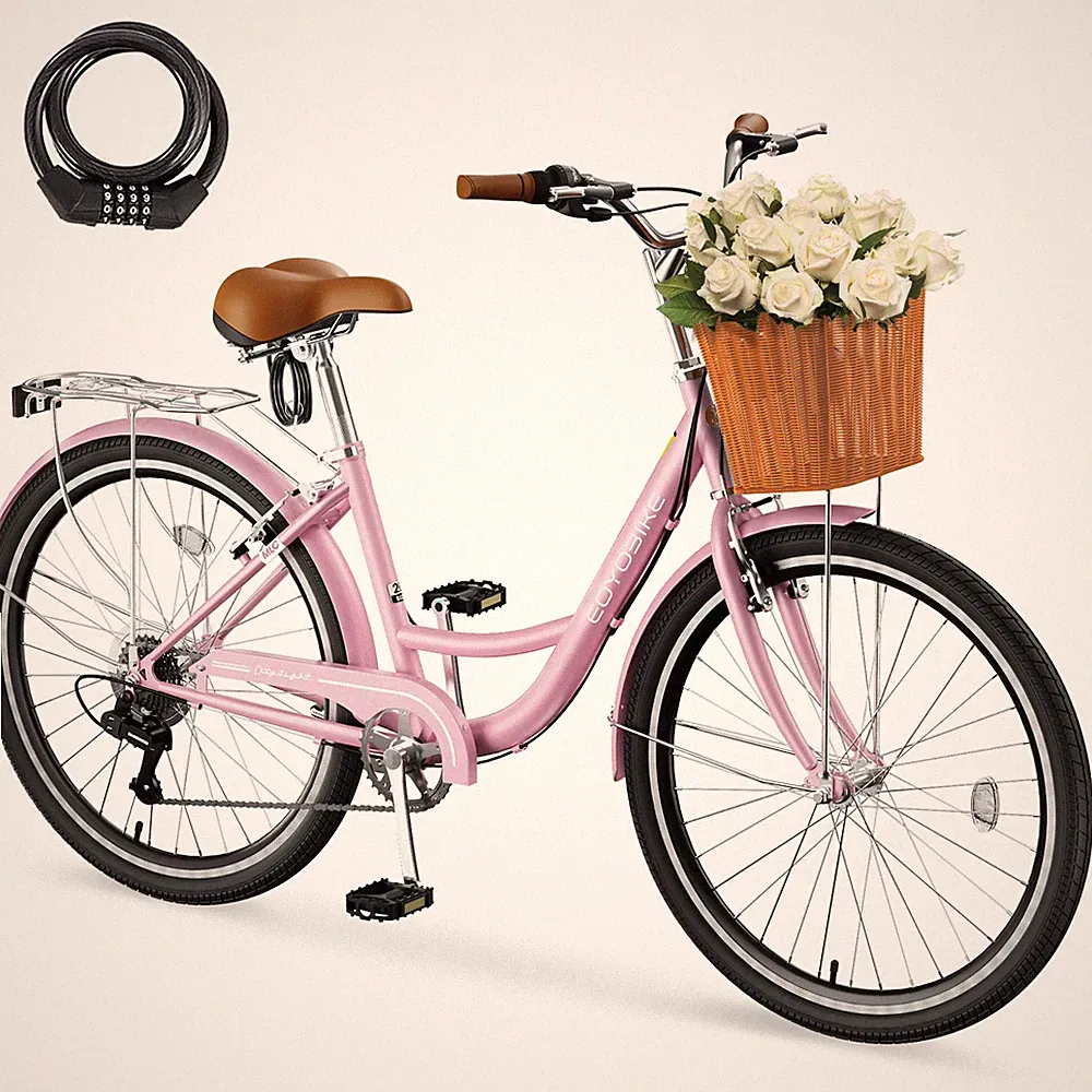 EOYOBIKE Beach Cruiser Bike, 24 inch Commuter Bicycle with Rear Rack or Basket