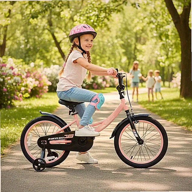 Kids Bike w/Training Wheels Dual Brakes Adjustable Seat & Handlebar Height