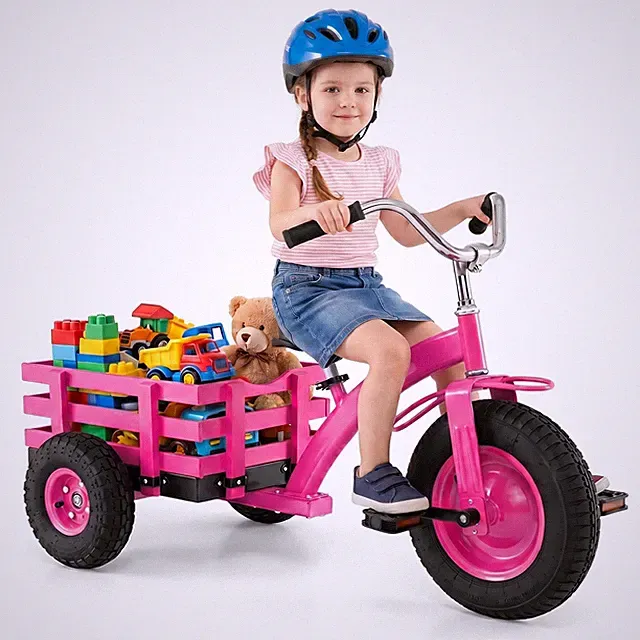 Kids Tricycle w/Storage Basket 15” Inflatable Rubber Tires Adjustable Handlebar