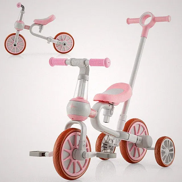 Pink Kids Tricycle 4-in-1 Parent Push Handle Trike Bike W/Adjustable Height Seat